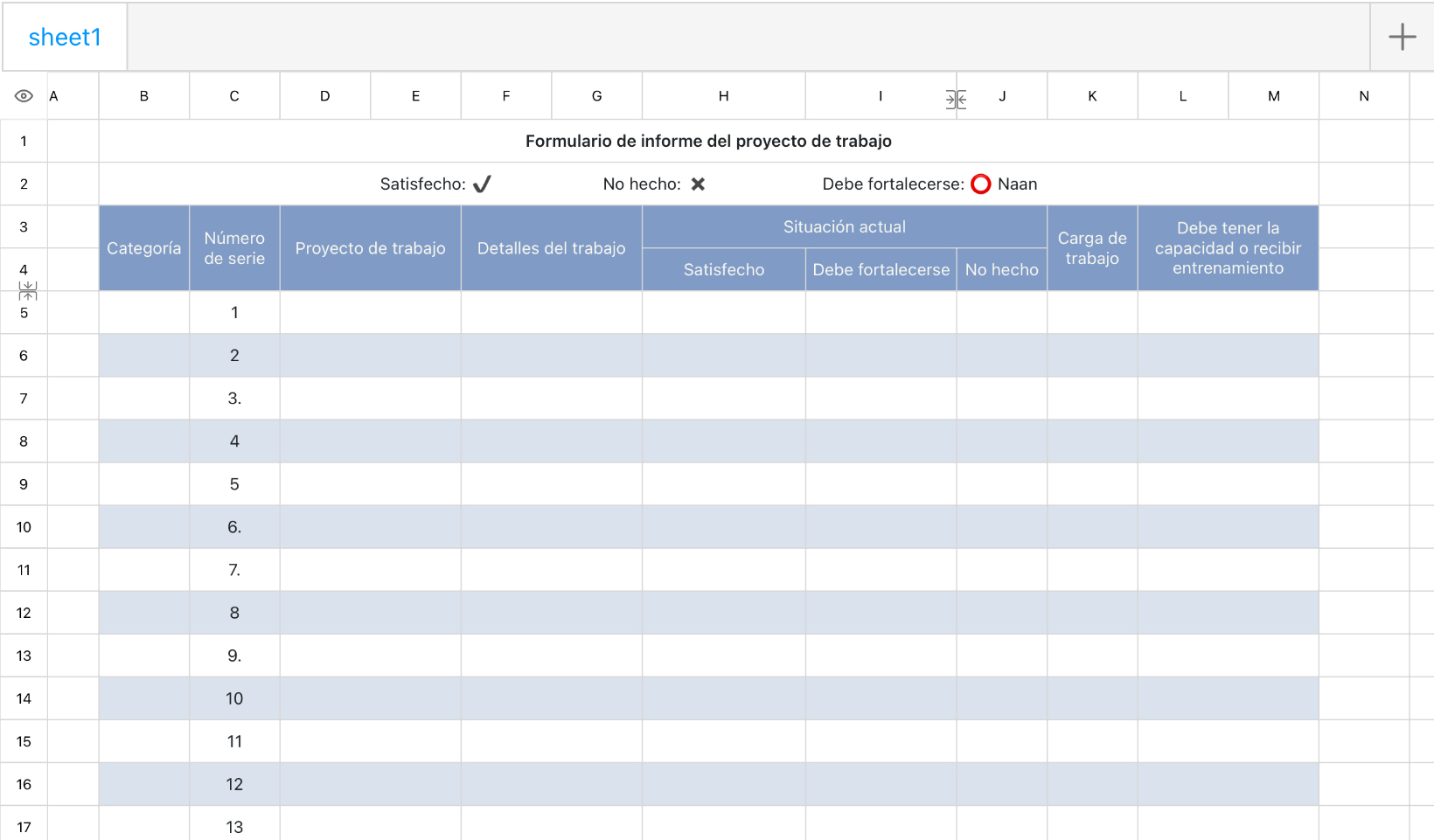 Formulario de informe del proyecto de trabajo